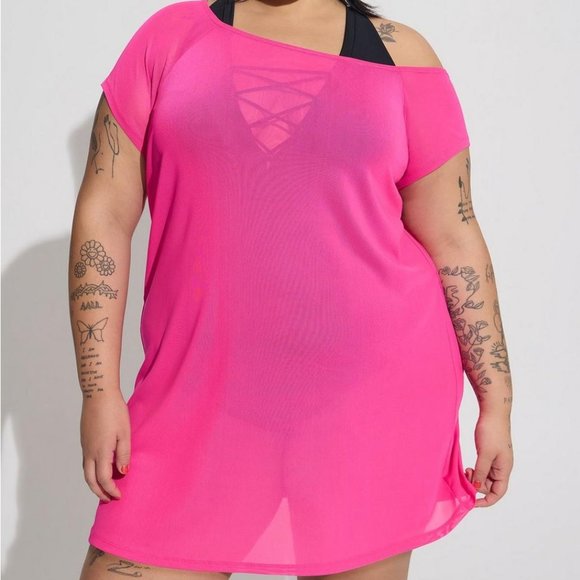 ❤️NWT VINTAGE TORRID SWIM COVER MESH OFF SHOULDER SHEER DRESS BEACH COVER-UP - Picture 6 of 10